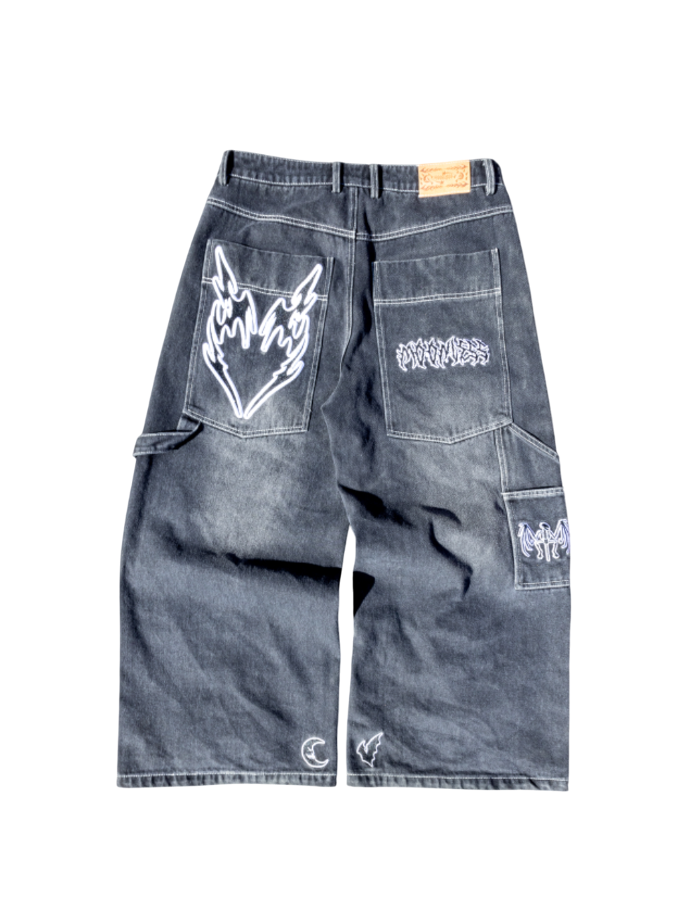 BLACK LOVELESS DOUBLE KNEES CARPENTER WIDE-LEG DENIMS