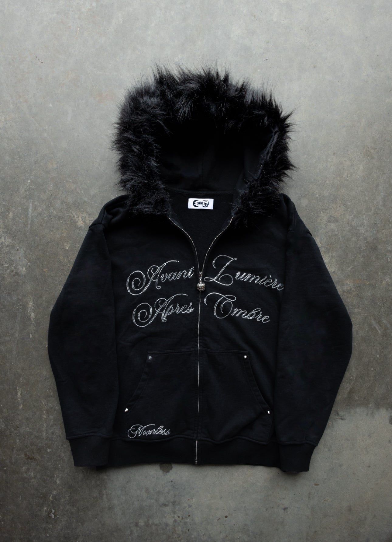 BEFORE LIGHT/AFTER SHADOW. Black Zip-Up/Detachable Black Fur