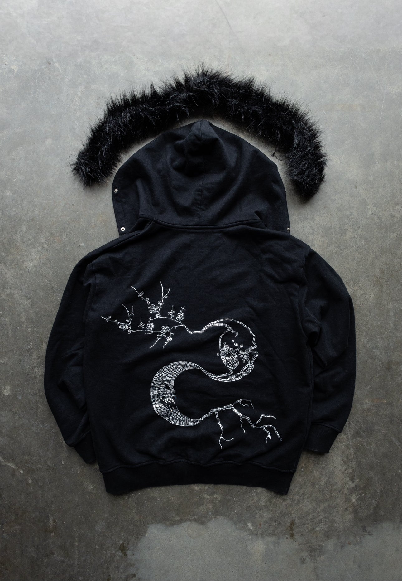 BEFORE LIGHT/AFTER SHADOW. Black Zip-Up/Detachable Black Fur