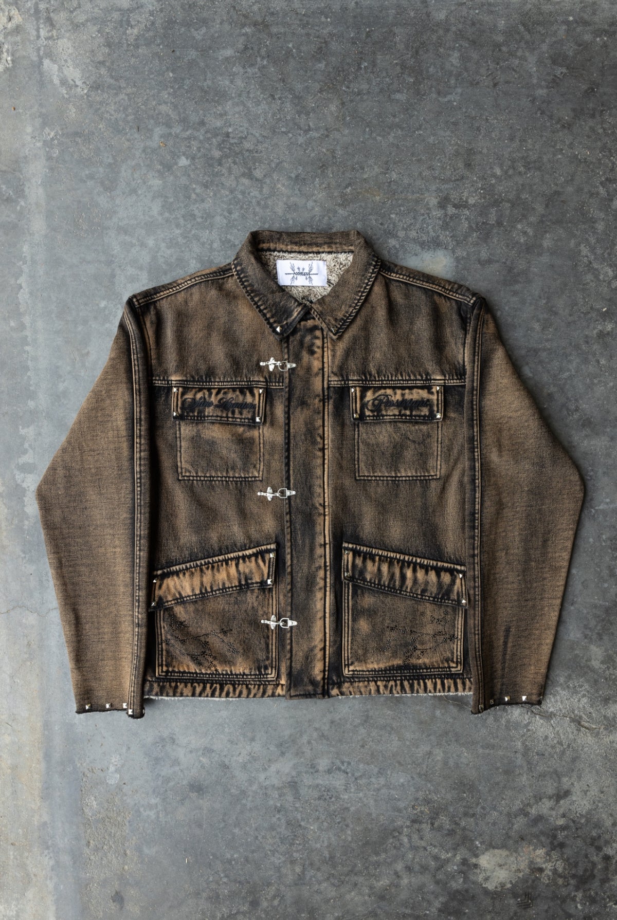 BROWN - SANS LUMIERE PERSISTANT - Studded Contrast Denim - Clip Jacket