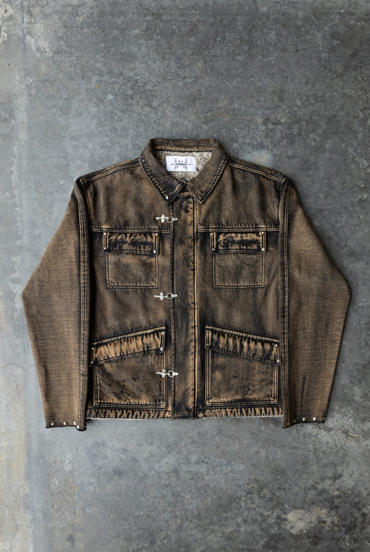 BROWN - SANS LUMIERE PERSISTANT - Studded Contrast Denim - Clip Jacket