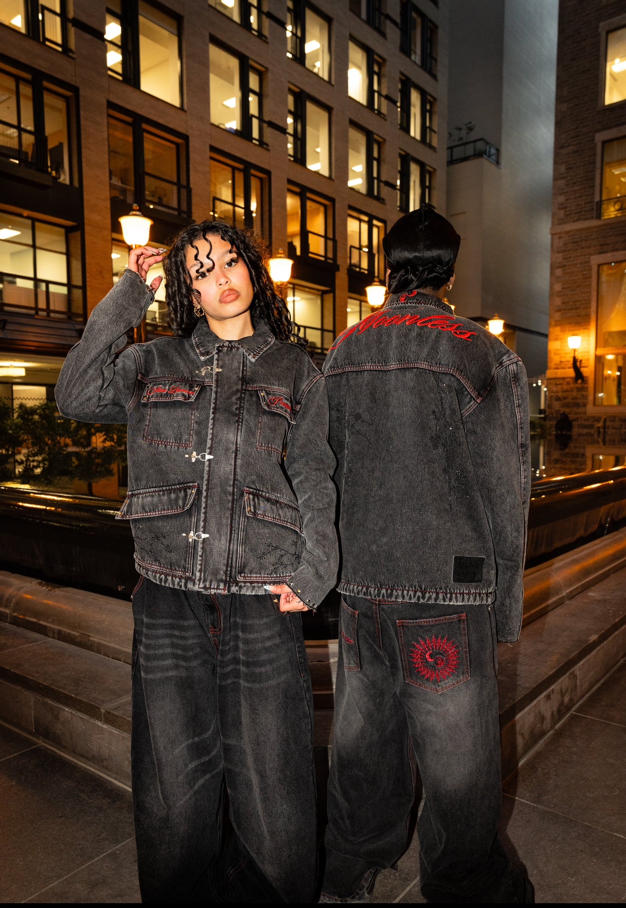 RED - SANS LUMIERE PERSISTANT - Studded Contrast Denim - Clip Jacket