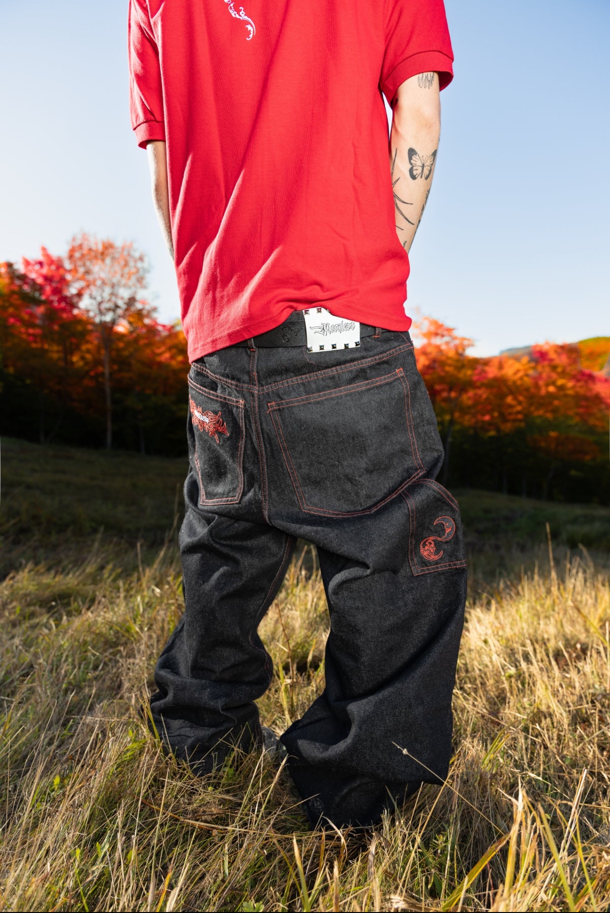 MINUTE - Red Raw Denim - Baggy Jeans