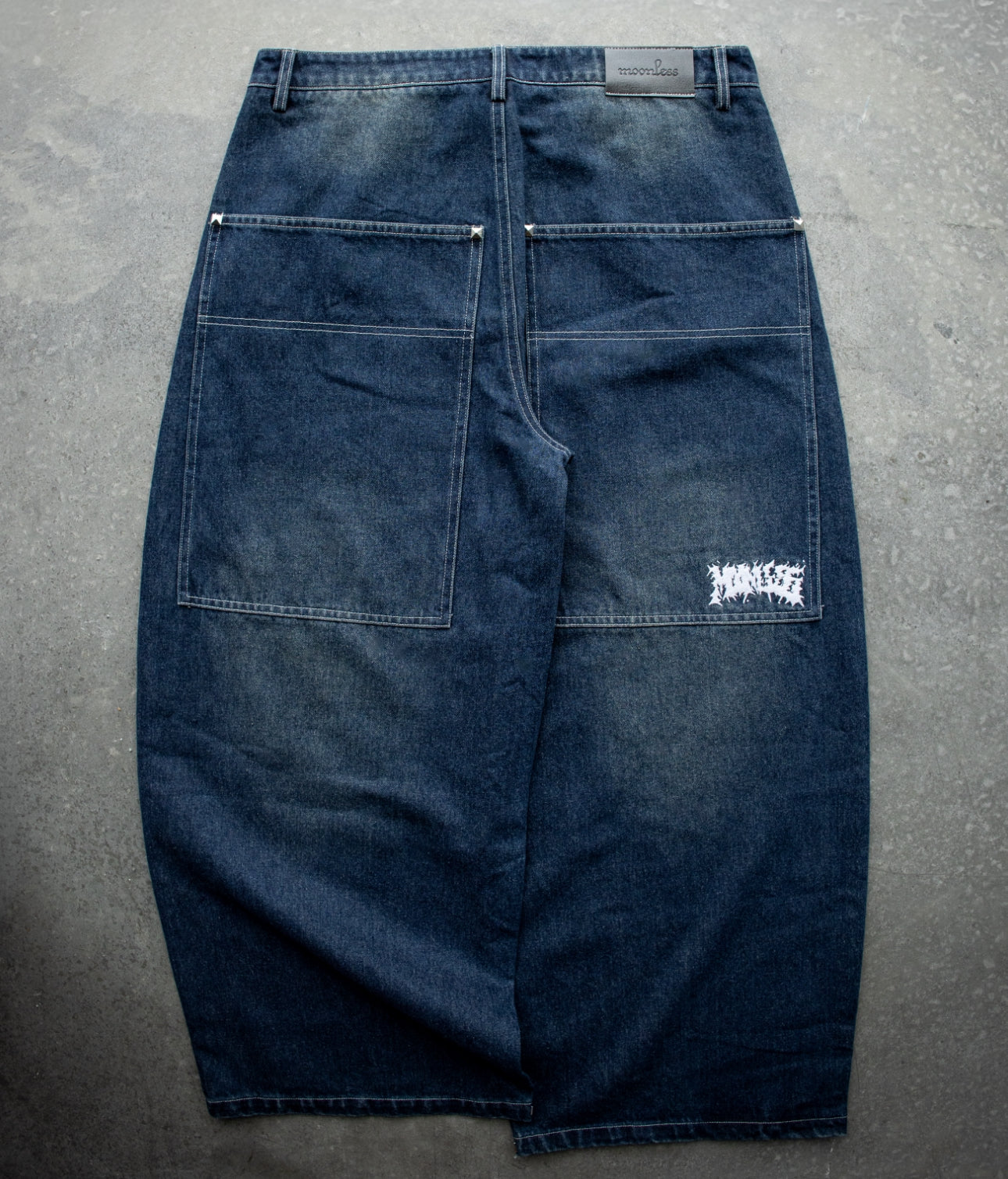 WASHED NAVY STUDDED SIMPLE Baggy Jeans