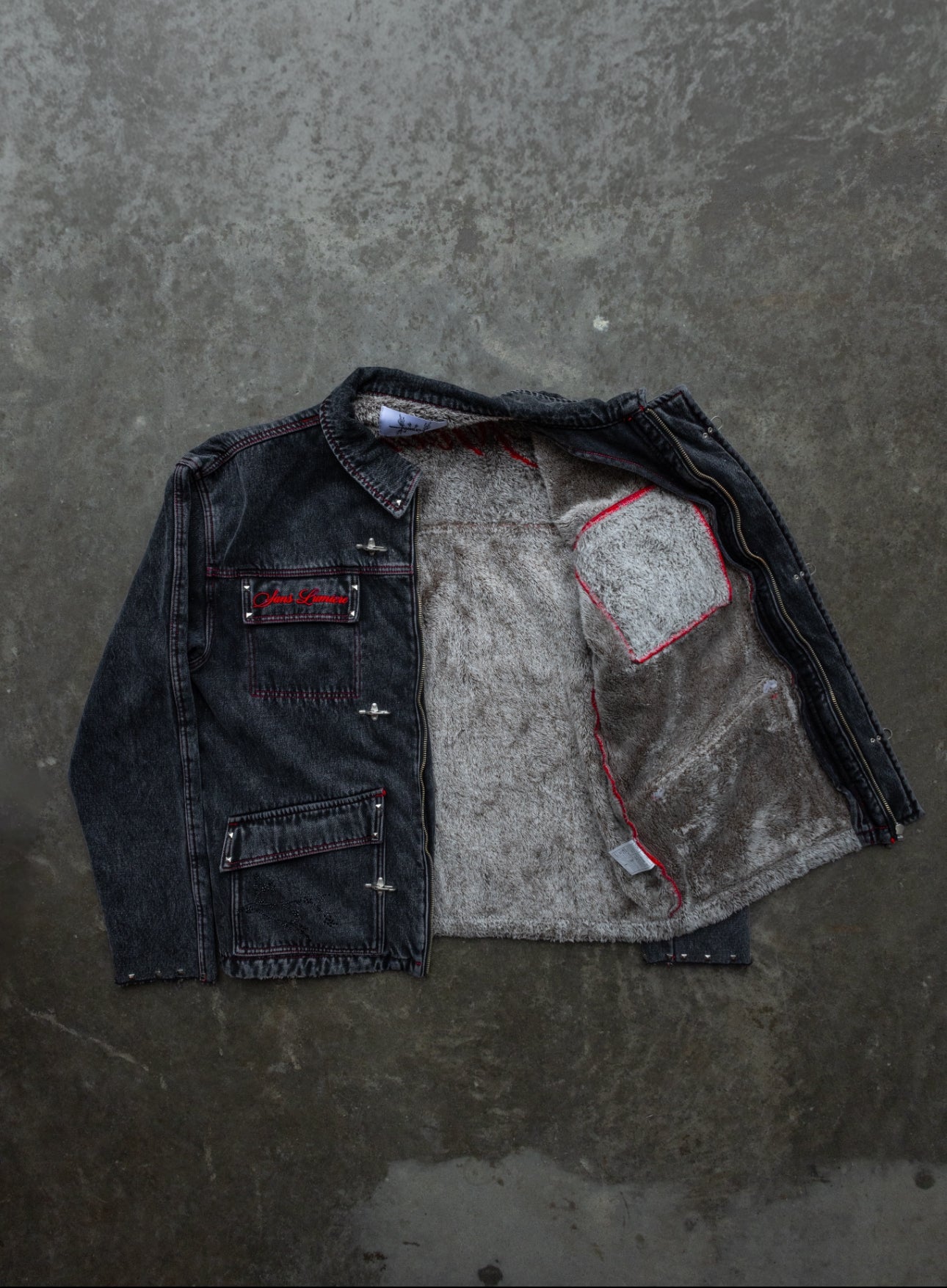RED - SANS LUMIERE PERSISTANT - Studded Contrast Denim - Clip Jacket