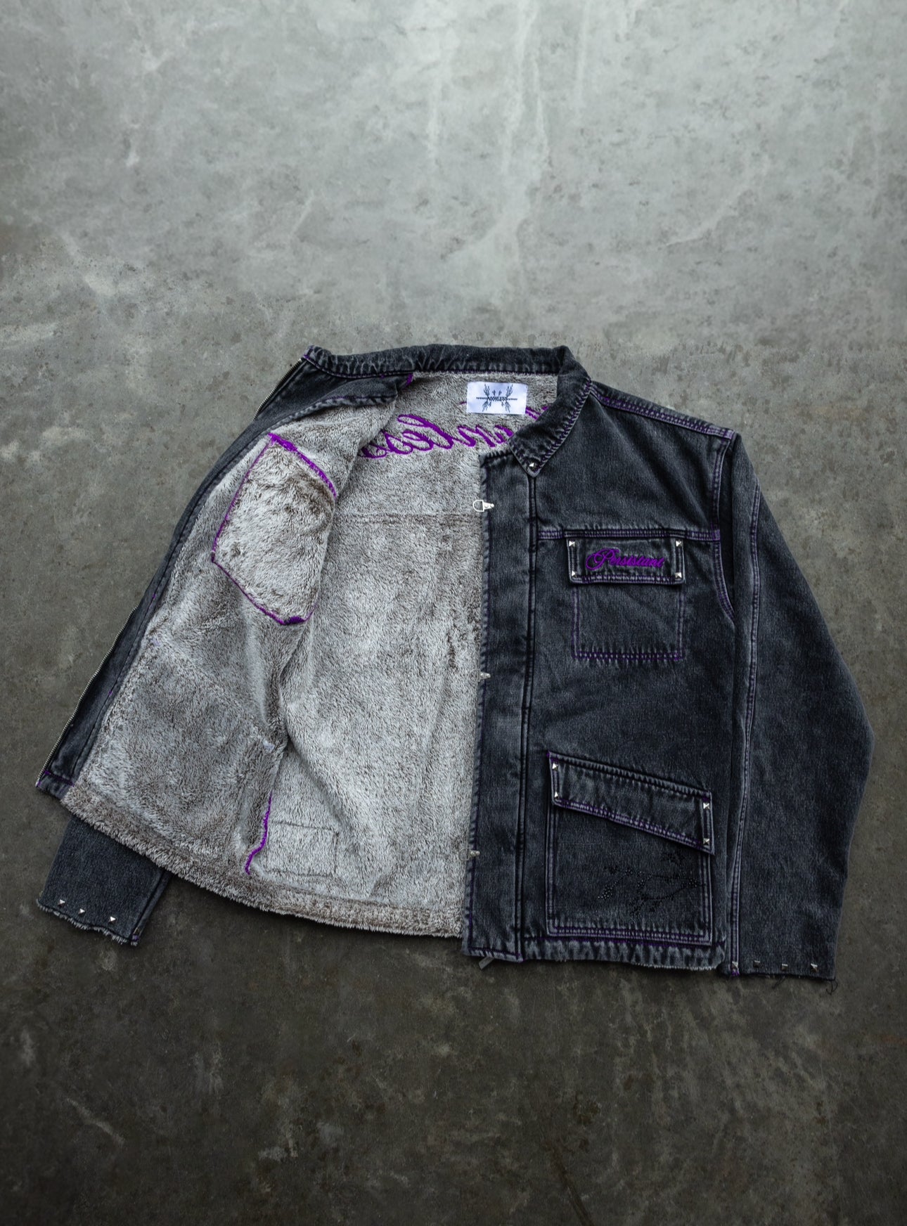 PURPLE - SANS LUMIERE PERSISTANT - Studded Contrast Denim - Clip Jacket