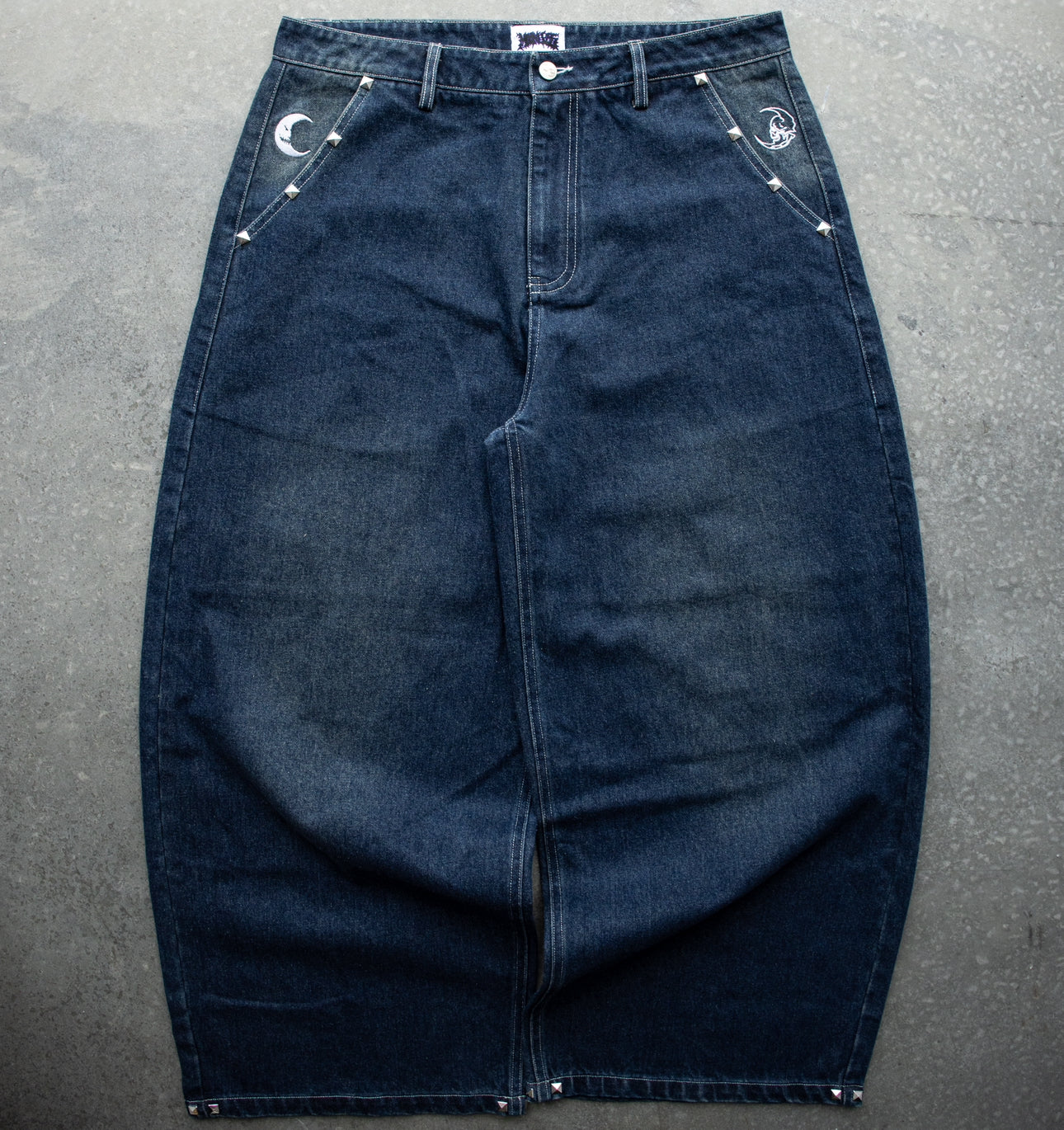 WASHED NAVY STUDDED SIMPLE Baggy Jeans