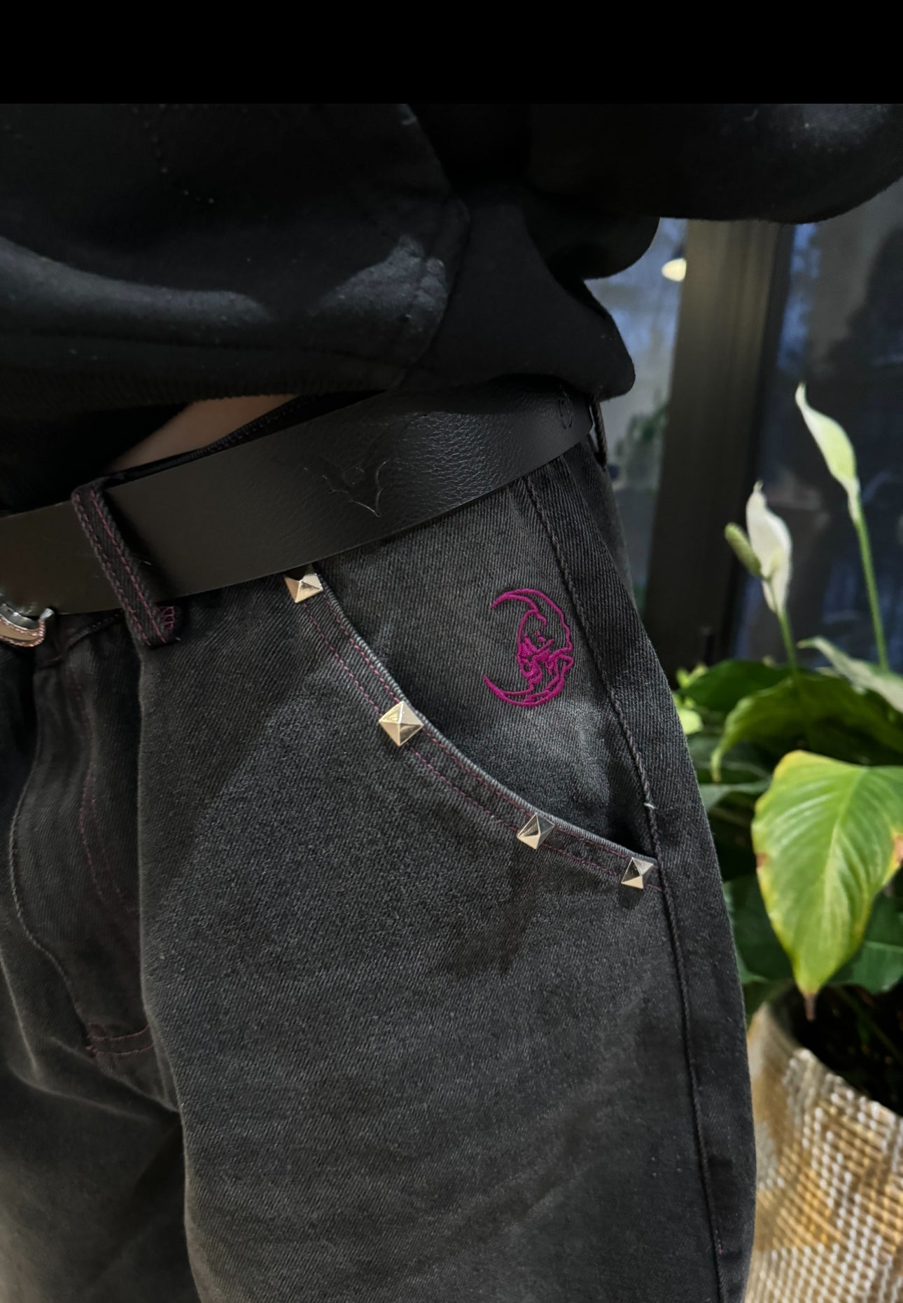 PURPLE STUDDED SIMPLE Baggy Jeans