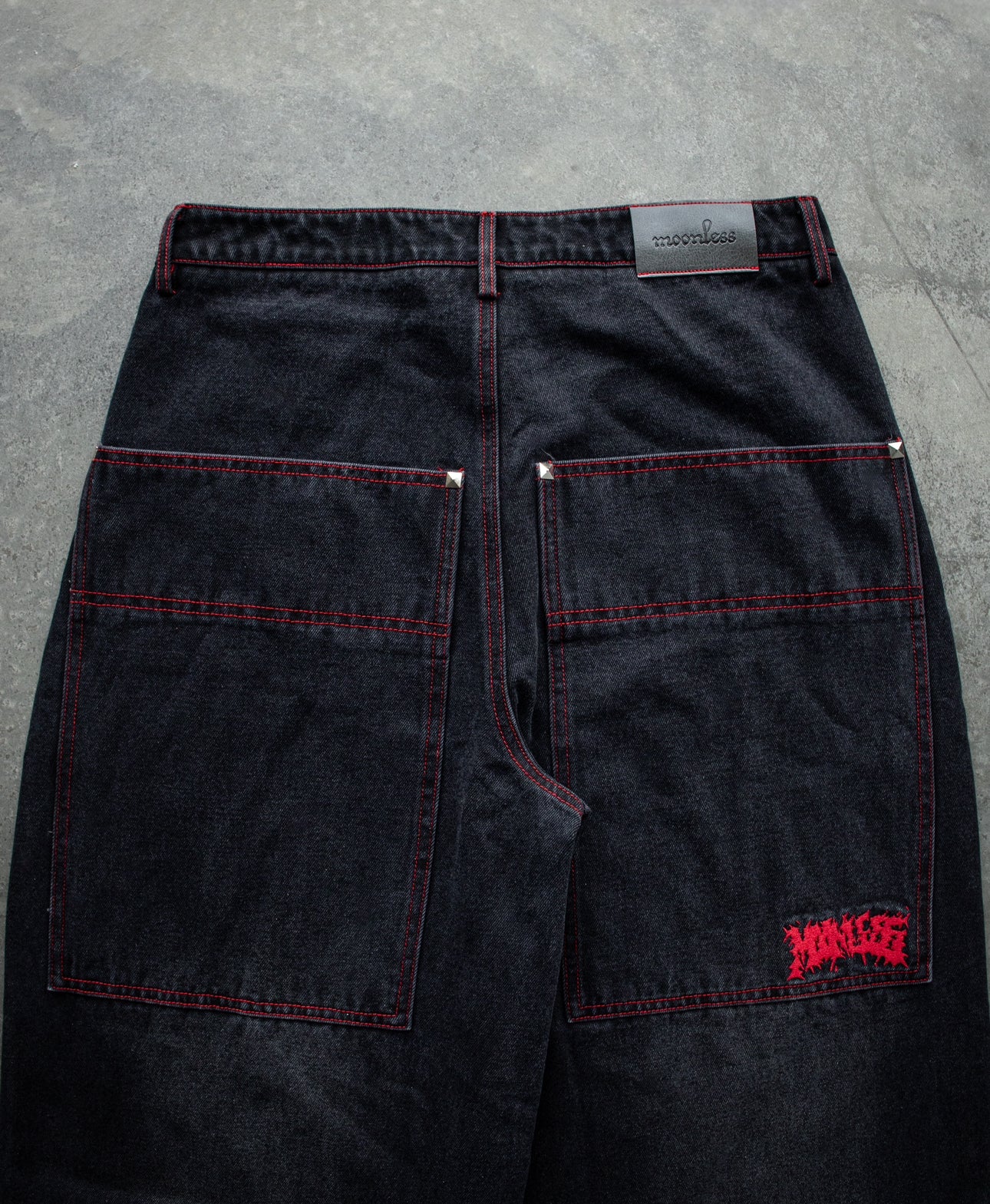 RED STUDDED SIMPLE Baggy Jeans