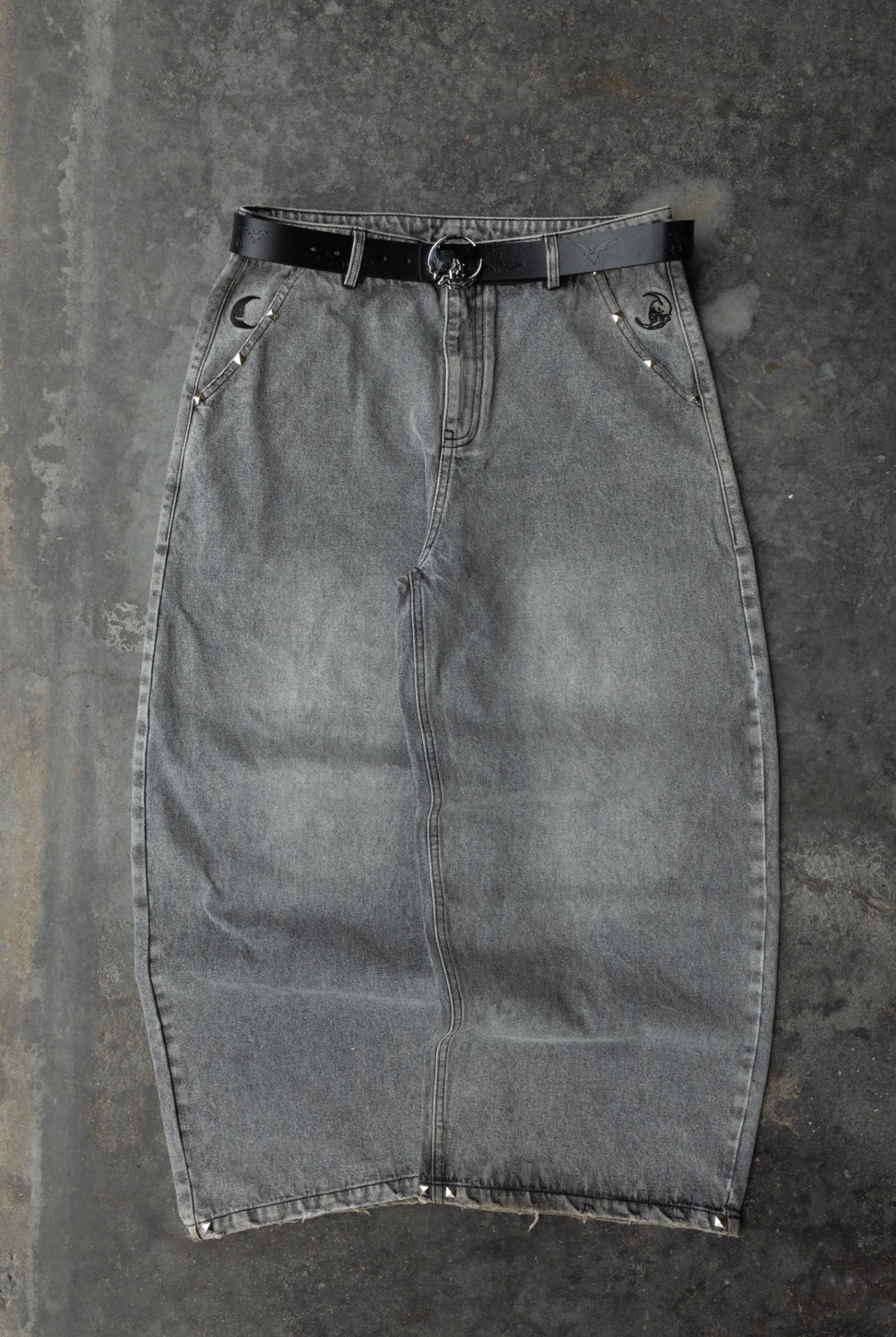 STUDDED - Grey - Baggy Jeans