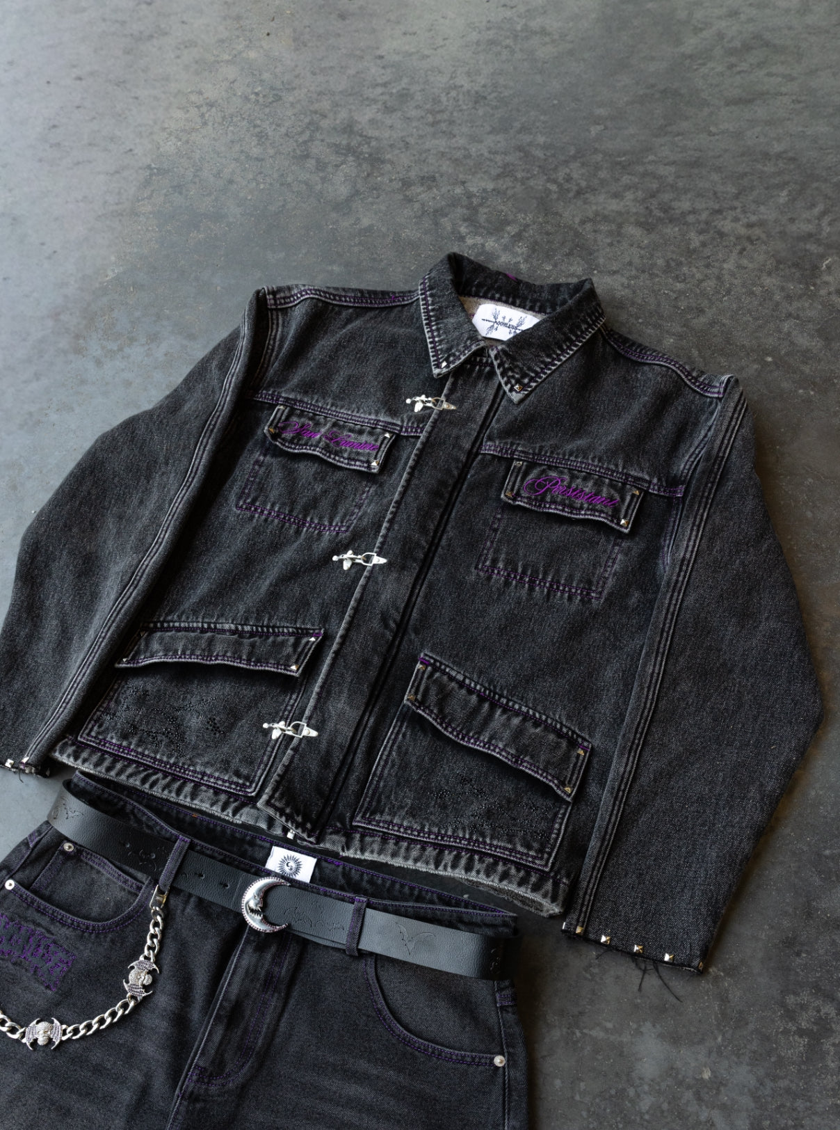 PURPLE - SANS LUMIERE PERSISTANT - Studded Contrast Denim - Clip Jacket