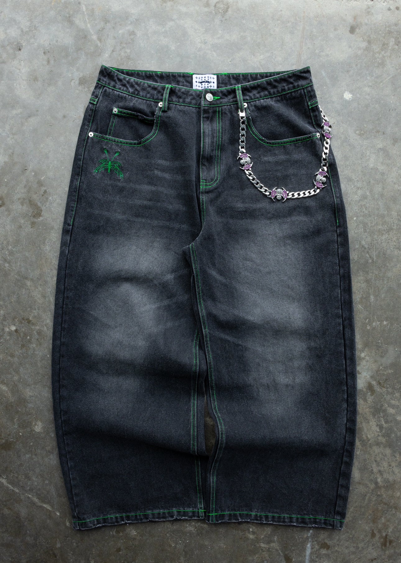 CONTRAST DENIM. Green Baggy Pants