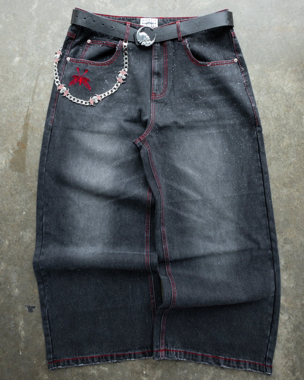 RED - CONTRAST DENIM - Baggy Pants