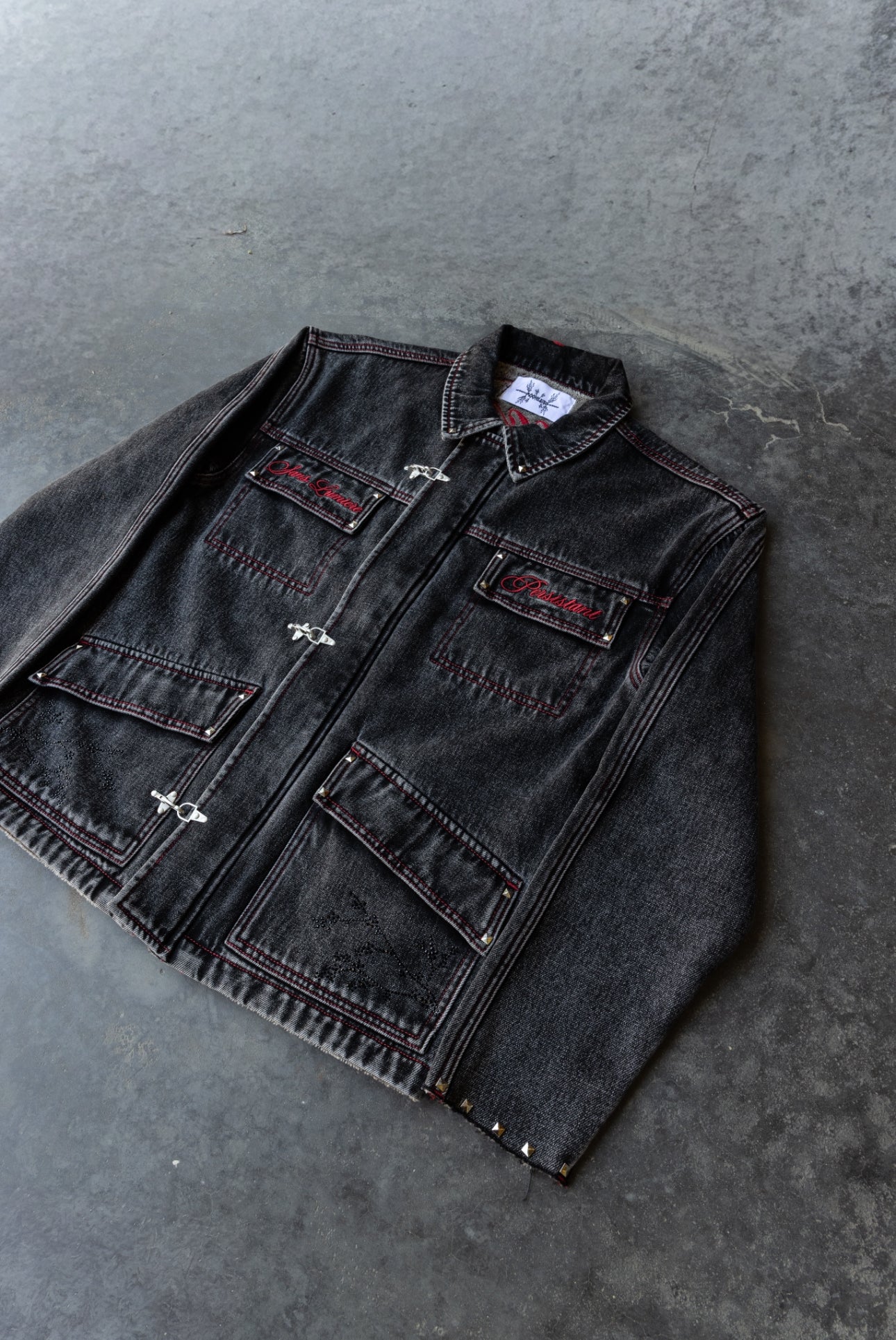 RED - SANS LUMIERE PERSISTANT - Studded Contrast Denim - Clip Jacket