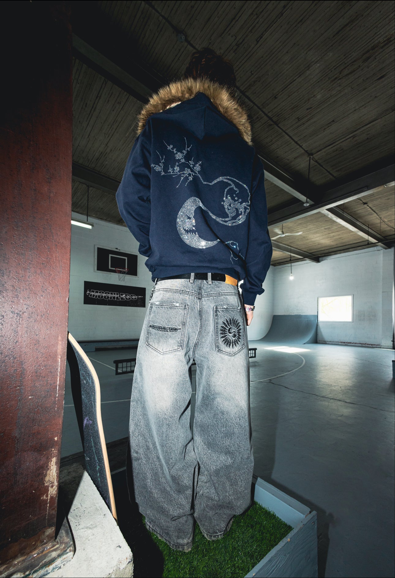 CONTRAST DENIM. Grey Baggy Pants