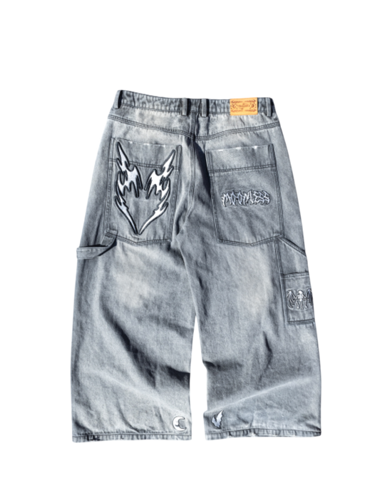 GREY LOVELESS DOUBLE KNEES CARPENTER WIDE-LEG DENIMS.